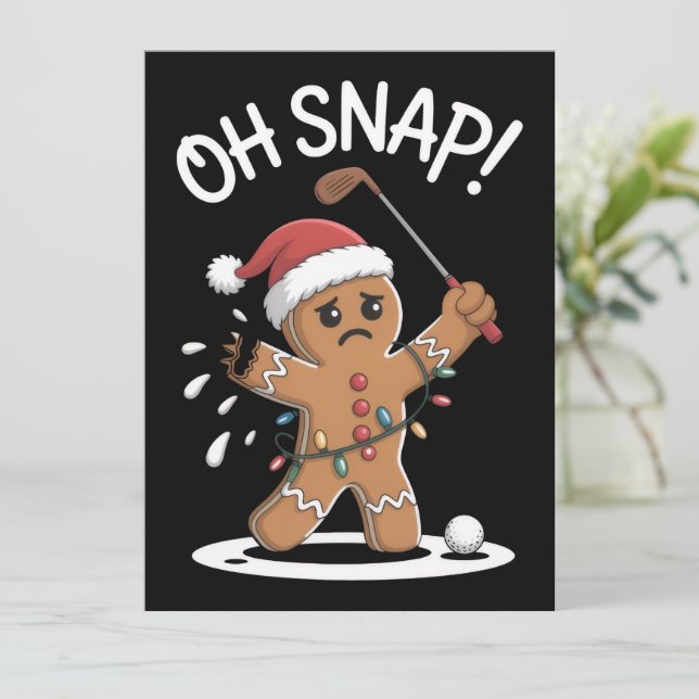 Oh Snap Gingerbreadman Golfer Golf Christmas Xmas Holiday Card (Standing Front)