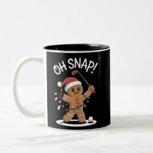 Oh Snap Gingerbreadman Golfer Golf Christmas Xmas Two-Tone Coffee Mug