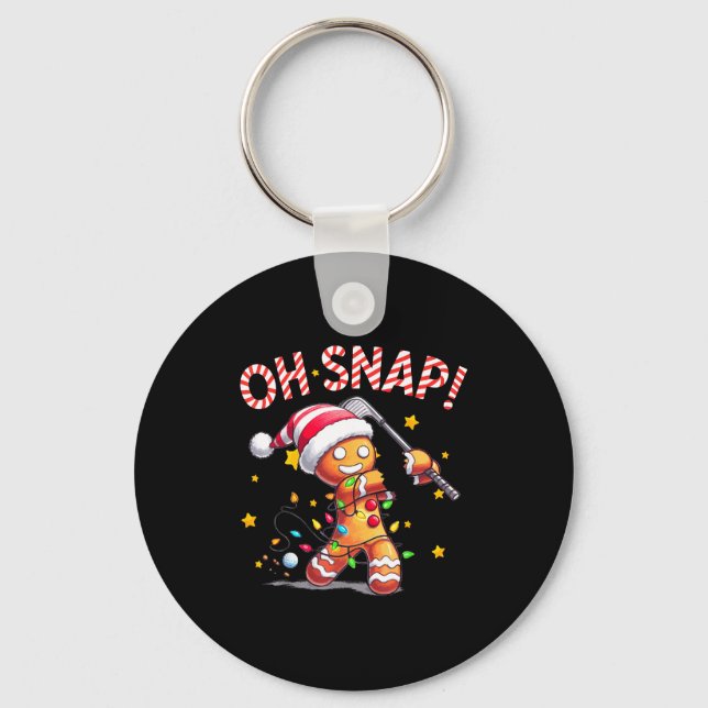 Oh Snap Gingerbreadman Xmas Golfer Golf Christmas  Keychain (Front)