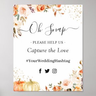 Oh Snap Hashtag Autumn Gold Floral Hashtag Sign