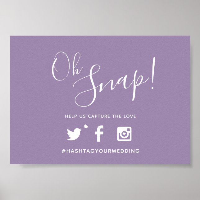 Oh snap hashtag wedding simple purple white poster (Front)