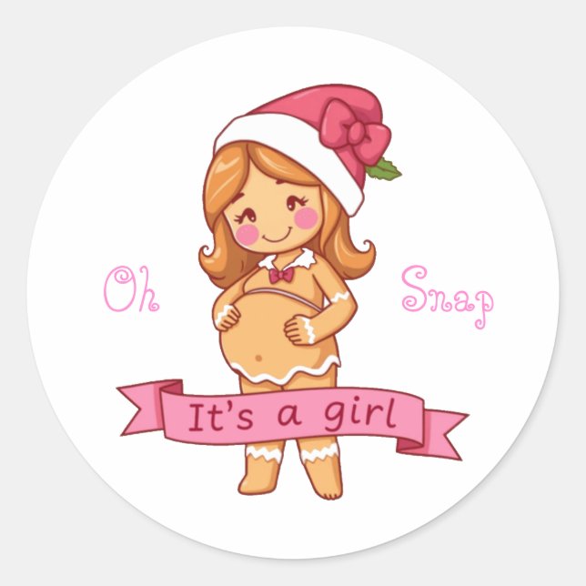 Oh Snap It's a Girl Gingerbread Mom Classic Round Sticker (Front)