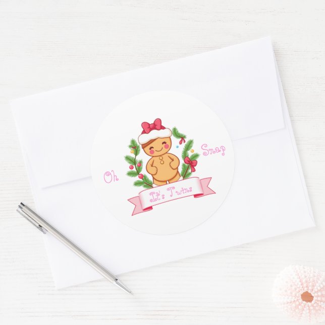 Oh Snap It's Girl Twins Gingerbread Mom Classic Round Sticker (Envelope)