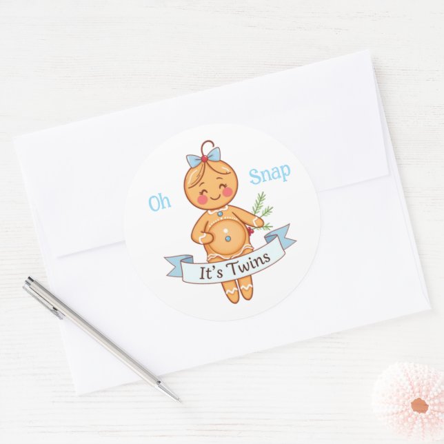 Oh Snap It's Twins Boy's Gingerbread Mom Classic Round Sticker (Envelope)