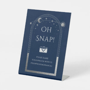 Oh Snap Mystical Blue Silver Sun Moon Wedding Pedestal Sign