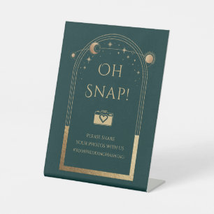 Oh Snap Mystical Green Gold Sun Moon Wedding Pedestal Sign
