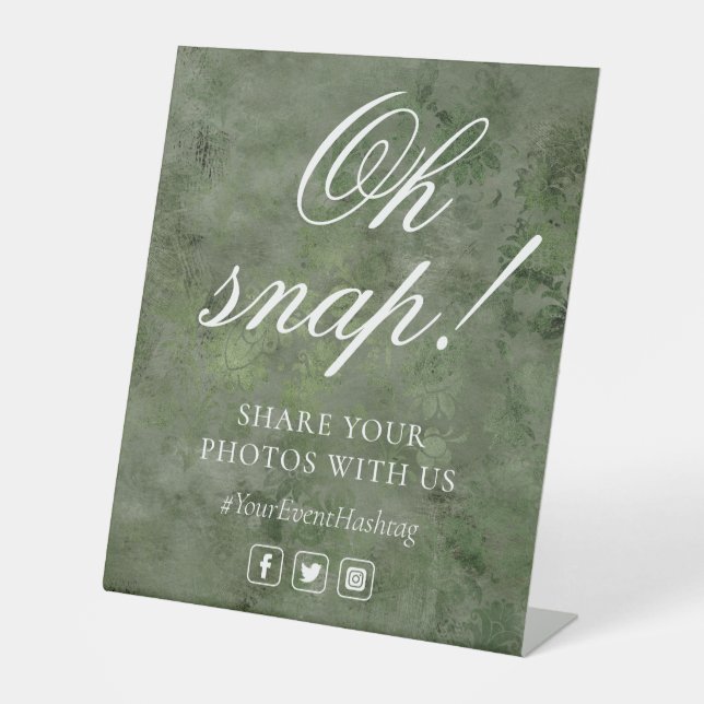 Oh Snap Social Media Chic Modern Wedding Event Pedestal Sign (Front)