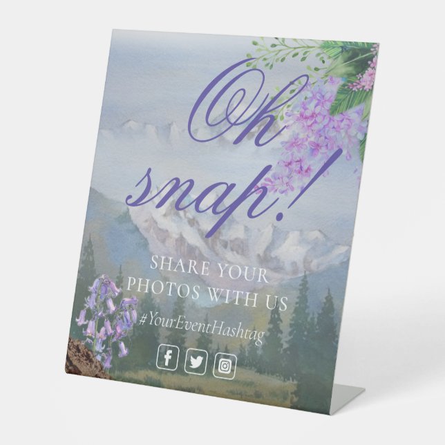 Oh Snap Social Media Chic Modern Wedding Event Pedestal Sign (Front)