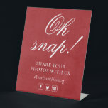 Oh Snap Social Media Chic Modern Wedding Event Pedestal Sign<br><div class="desc">This modern design features the text "Oh snap! Share your photos with us #YourEventHashtag" in modern calligraphy script with a Facebook, Twitter and Instagram icon below. Personalize by editing the text in the text boxes provided. #weddingsigns #wedding #weddingdecor #weddingsignage #weddinginspo #weddinginspiration #weddingideas #weddingsign #weddingplanning #weddingdecorations #weddingdetails #weddingseason #weddings #customsigns #eventsignage...</div>