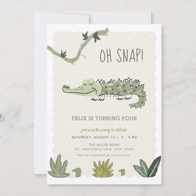 Oh Snap Swamp Crocodile Birthday Invitation (Front)