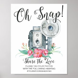 Oh Snap Vintage Camera Hashtag Wedding Sign