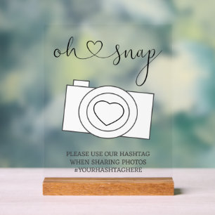 Oh Snap Wedding Photo Hashtag Personalized Acrylic Sign