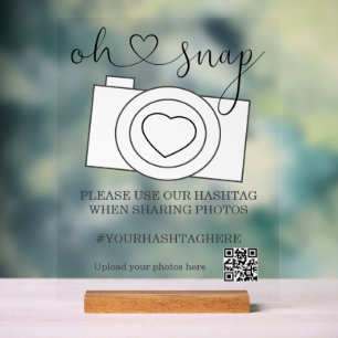 Oh Snap Wedding Photo Hashtag Personalized Acrylic Sign