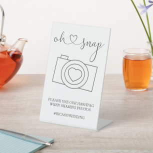 Oh Snap Wedding Photo Hashtag Personalized Pedestal Sign
