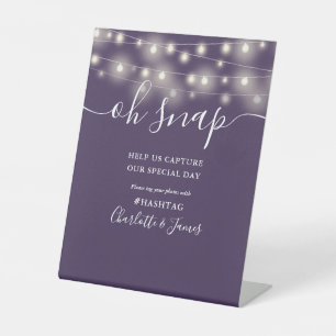 Oh Snap Wedding String Lights Purple Pedestal Sign