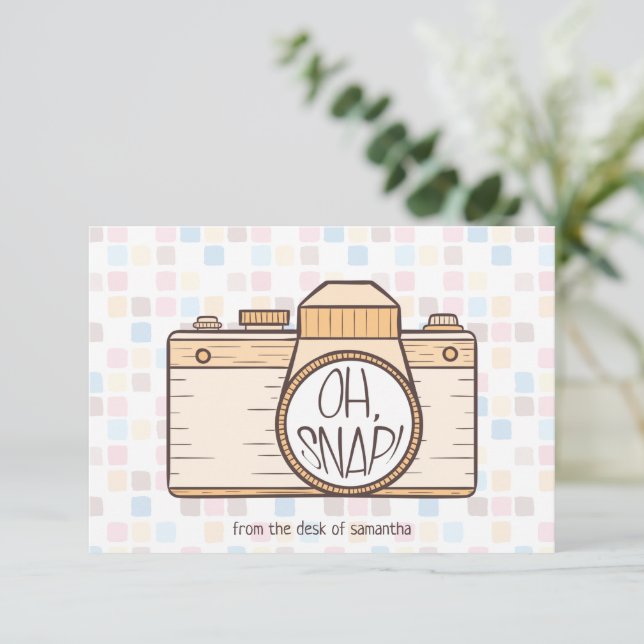 Oh Snap! Yellow Pastel Camera Note Card (Standing Front)