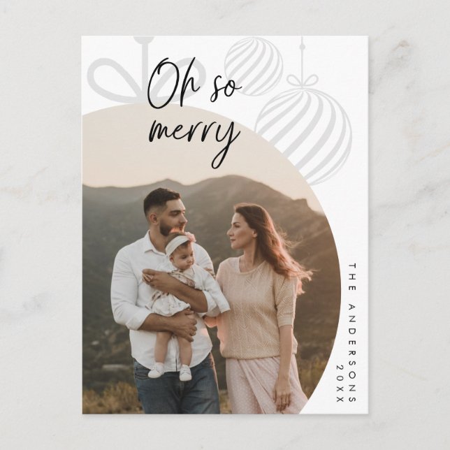 Oh So Merry, Family Photo, Christmas Greeting Postcard (Front)