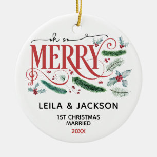 Oh So Merry Holiday Christmas Couple Ceramic Ornament