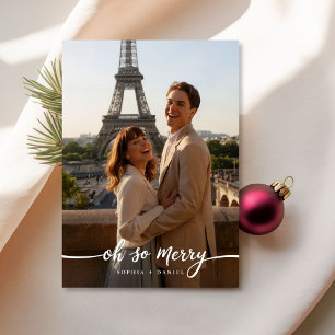 Oh So Merry Simple Modern Newlywed Christmas Photo Holiday Card