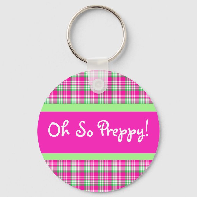 Oh So Preppy! PInk and Green Plaid Keychain (Front)