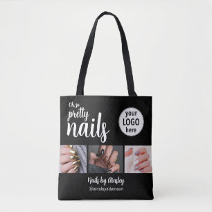 Oh So Pretty Nail Artist Script Logo 3 Photo Black Tote Bag
