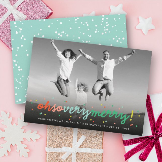 Oh So Very Merry Colorful Confetti Dots Fun Photo Holiday Card (Creator Uploaded)
