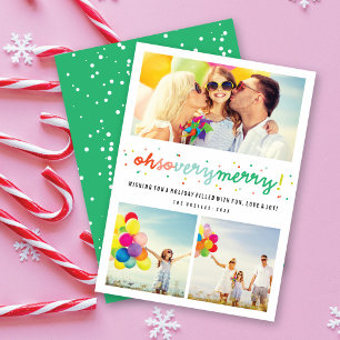 Oh So Very Merry Colourful Confetti 3 Photo Collag Holiday Card