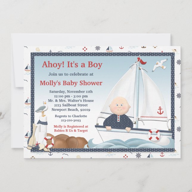 Oh son une invitation de baby shower de voilier de (Devant)