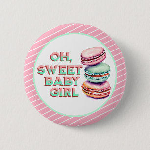 Oh Sweet Baby Girl Macaron Themed Baby Shower 2 Inch Round Button