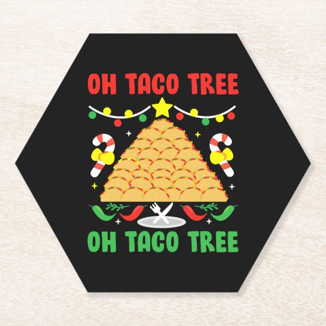 Oh Taco Tree Mexican Food Taco Lover Christmas Paper Coaster (Front)