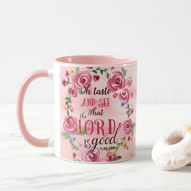Oh Taste And See That The Lord Is Good Psalm 34:8 Mug (With Donut)