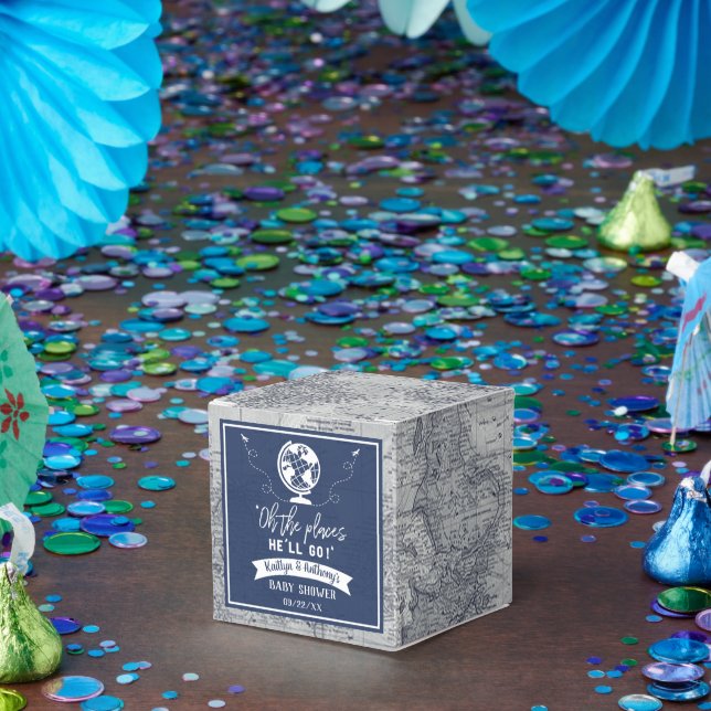 "Oh The Places He'll Go!" Travel Map Baby Shower Favor Box (Party)