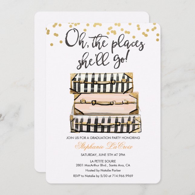 Oh The Places She'll Go Graduation Invitation (Front/Back)