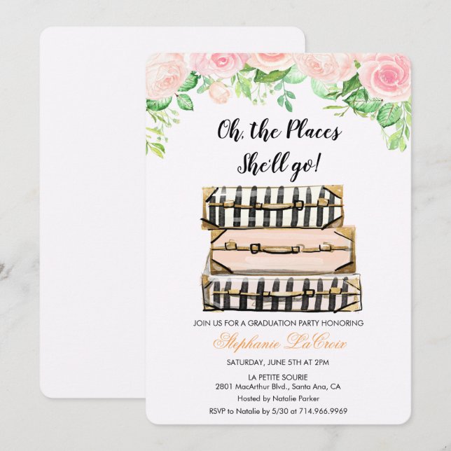 Oh The Places She'll Go Graduation Invitation (Front/Back)