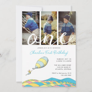Oh! the Places You'll Go! Boy 1st Birthday Photo Invitation
