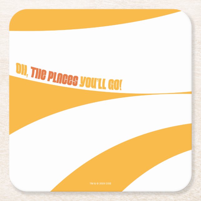 Oh, The Places You'll Go! Orange Swirls Square Paper Coaster (Front)