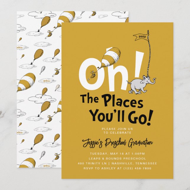 Oh, The Places You'll Go! Retro Gold Graduation Invitation (Front/Back)
