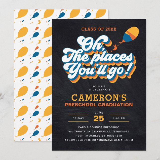 Oh, The Places You'll Go! Retro Graduation Invitation (Front/Back)
