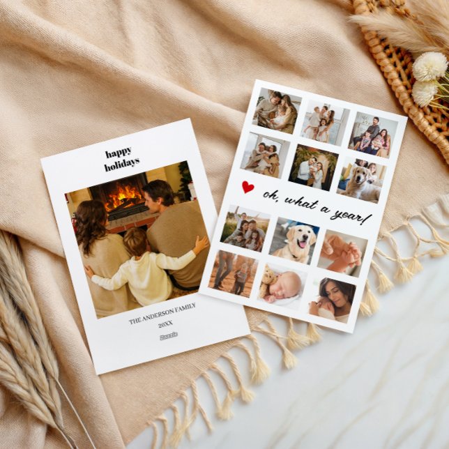 Oh What a Year Family Photo Collage Heart Holiday Card (Creator Uploaded)
