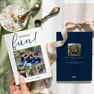 Oh What Fun 5 Photo Collage Navy Blue Christmas Holiday Card