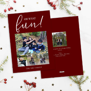 Oh What Fun 5 Photo Collage Red Modern Christmas Holiday Card