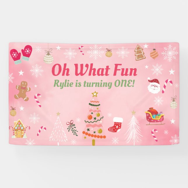 Oh What Fun Birthday Banner Backdrop, Pink (Horizontal)