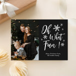 Oh What Fun Black Calligraphy Snowflakes Photo Holiday Card<br><div class="desc">Oh What Fun Black Calligraphy Snowflakes Photo Holiday Card. Send customizable and personalized holiday greetings to friends,  colleagues and family in simple,  chic,  elegant and modern photo design festive,  natural minimalist style cards! Below the calligraphy features your custom greeting message in modern typography.</div>