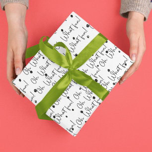 Oh What Fun Black Outline White Christmas Pattern Wrapping Paper