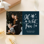 Oh What Fun Blue Calligraphy Snowflakes Photo Holiday Card<br><div class="desc">Oh What Fun Blue Calligraphy Snowflakes Photo Holiday Card. Send customizable and personalized holiday greetings to friends,  colleagues and family in simple,  chic,  elegant and modern photo design festive,  natural minimalist style cards! Below the calligraphy features your custom greeting message in modern typography.</div>