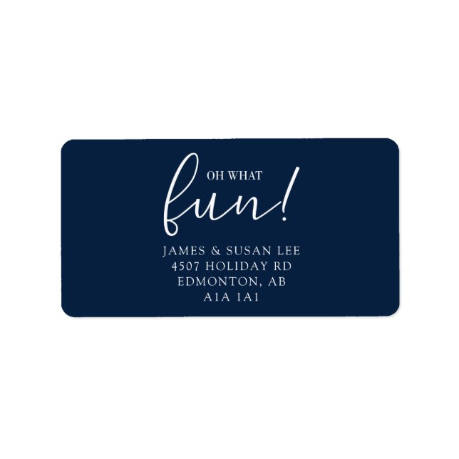 Oh What Fun Blue Christmas Holiday Script Modern Label (Front)