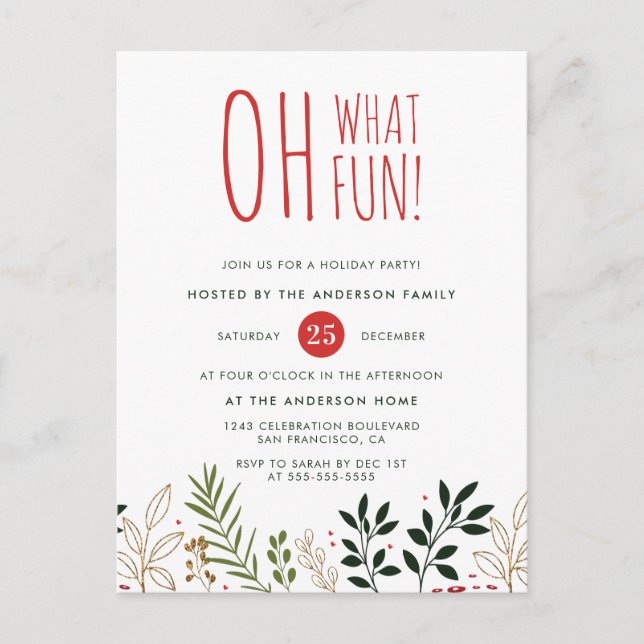 Oh What Fun! Botanical Holiday Party Invitation (Front)