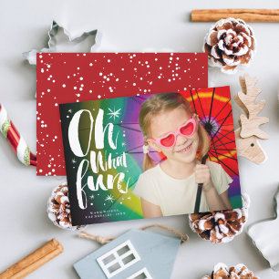 Oh What Fun Brushed Stars Christmas Photo Card