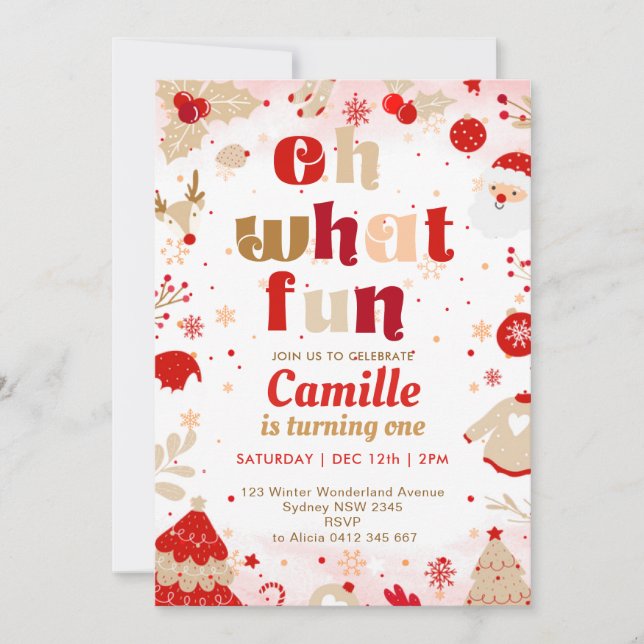  Oh What Fun Christmas  Birthday  Invitation (Front)