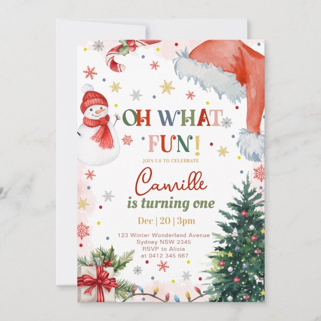 Oh What Fun Christmas Birthday  Invitation (Front)
